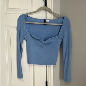 H&M Blue Fitted Crop Blouse